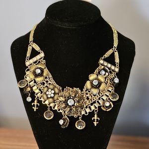 New Directions $52 Wide Chunky 18" Multi Chain  Necklace Bling On Metal Flowers